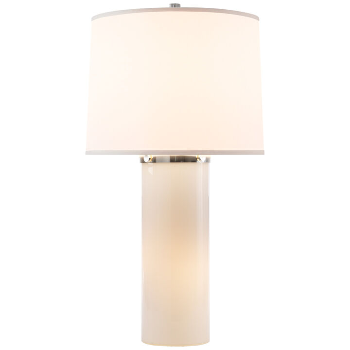 Moon Glow Table Lamp in White Glass with Silk Shade