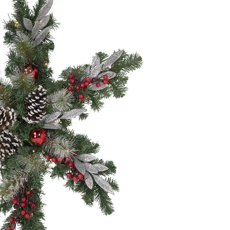 32" Pre-Lit Decorated Frosted Pine Cone and Berries Artificial Christmas Snowflake Wreath image number 3