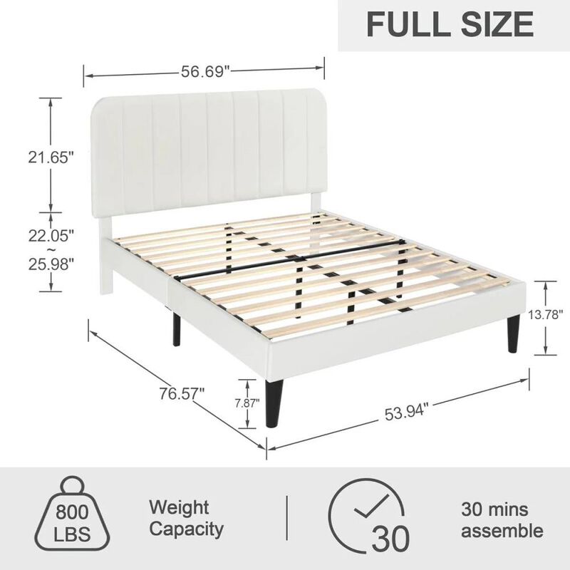 Hivvago Full size Blue Upholstered Platform Bed Frame with Headboard