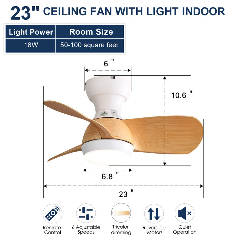 ELEMENT ACE 52 Inch Indoor Ceiling Fan With Dimmable LED Light 3 Solid Wood Blades Remote Control Reversible DC Motor image number 2