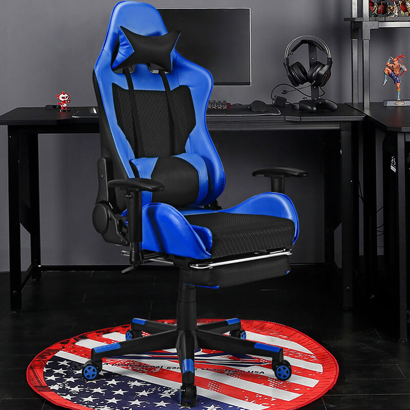 Costway Massage Gaming Chair Reclining Racing Office Computer Chair with Footrest Blue