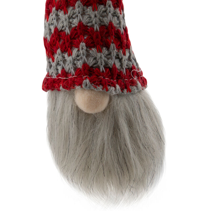 8" Lighted Red and Gray Knit Gnome Head Christmas Ornament image number 4