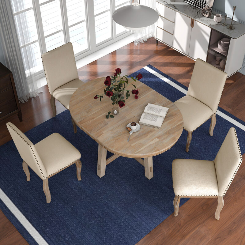 Whisen 5-Piece Farmhouse Dining Table Set with Extendable Dining Table and 4 Upholstered Dining Chairs - Espresso