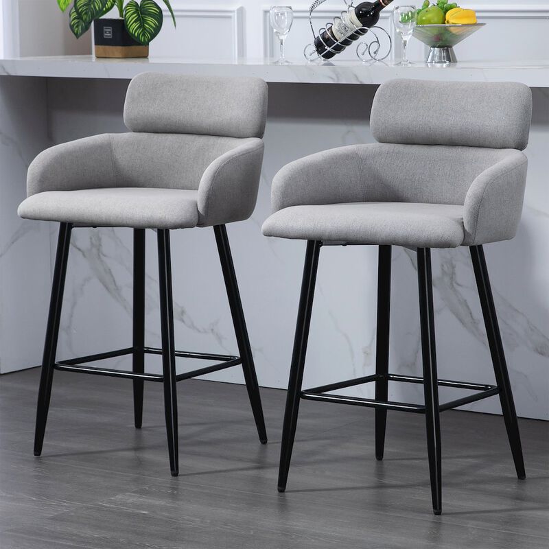 Glamour Home Set of 2 Barker Gray Fabric Tufted Bar Stool with Black Iron Legs
