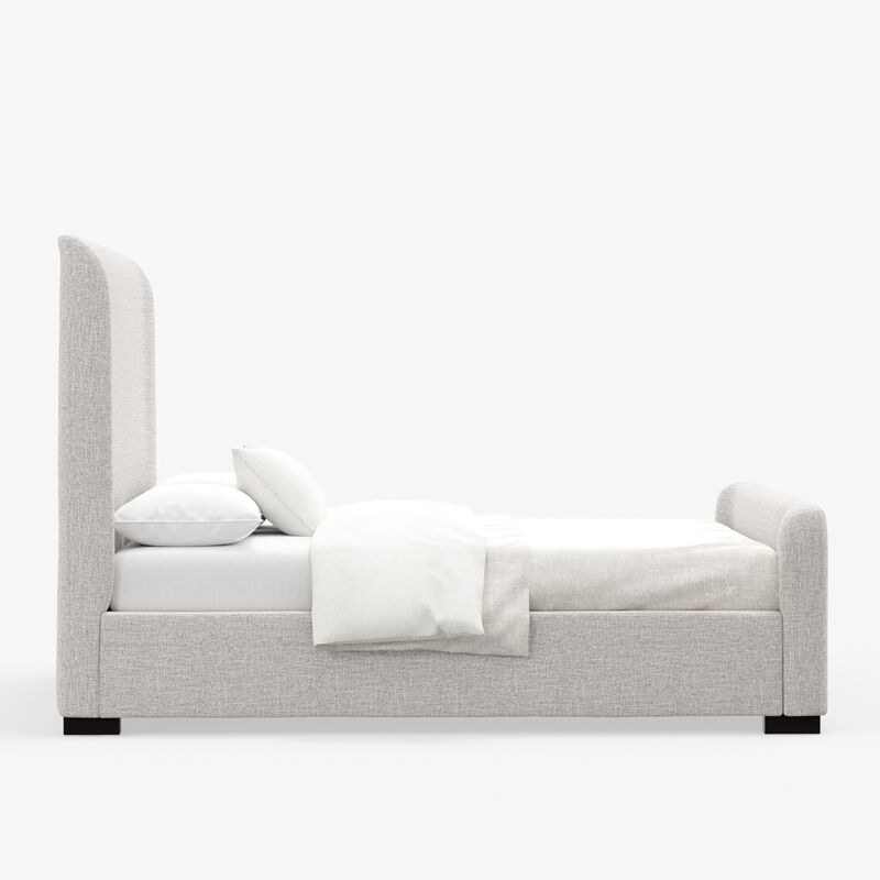 Deli California King Bed, Gray Linen Upholstery, Wingback Headboard - Benzara image number 2