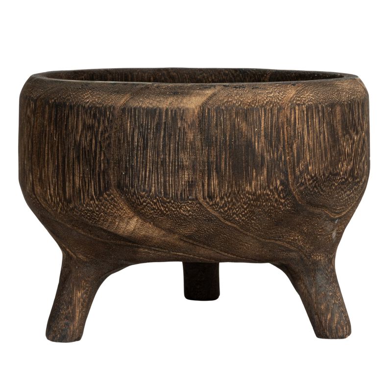 Rustic Paulownia Footed Wood Bowl , Charred Brown image number 3
