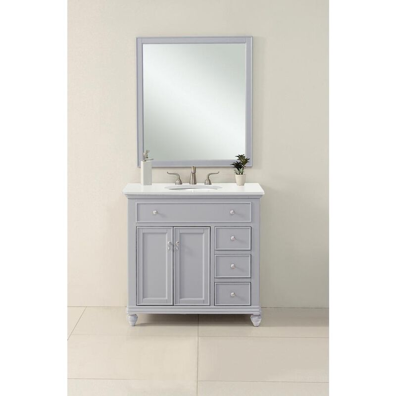 Elegant Kitchen and Bath 36 inch Single Bathroom vanity in Light Grey with ivory white engineered marble