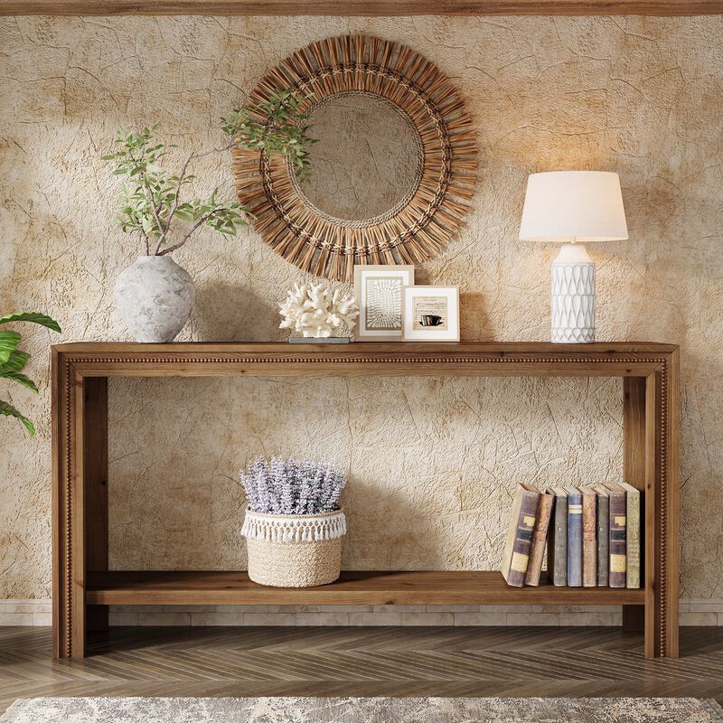 Narrow Solid Wood Entryway Console Table with 2-Tier Storage Shelf-Brown image number 4