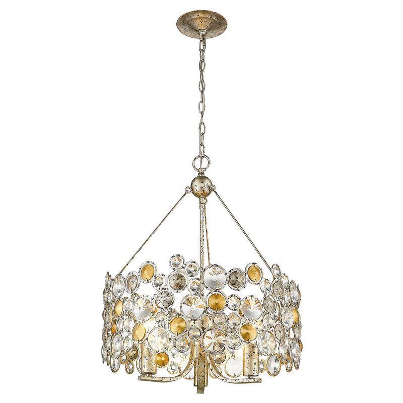 Hivvago Silver Three Light Metal and Crystals Dimmable Chandelier With Silver Shades
