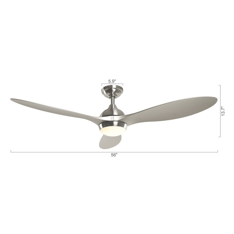 56 in. Integrated LED Brushed Nickel Downrod Mount Ceiling Fan with Light and Remote
