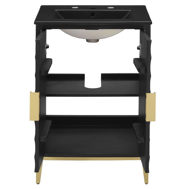Modway Beau 24 Inch Wood Bathroom Vanity Cabinet in Black Black image number 8