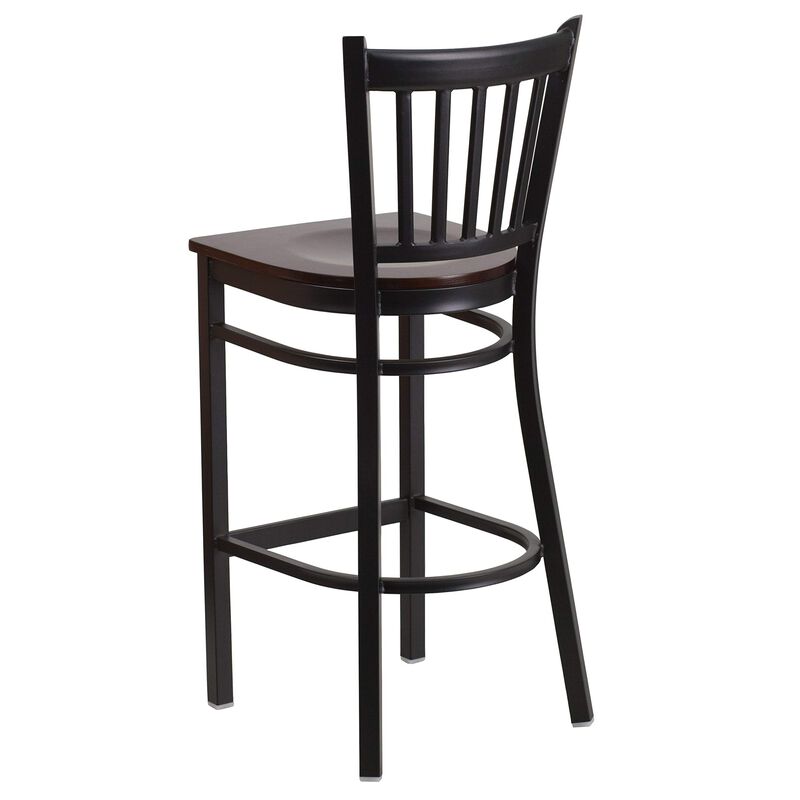 Flash Furniture HERCULES Series Black Vertical Back Metal Restaurant Barstool - Walnut Wood Seat