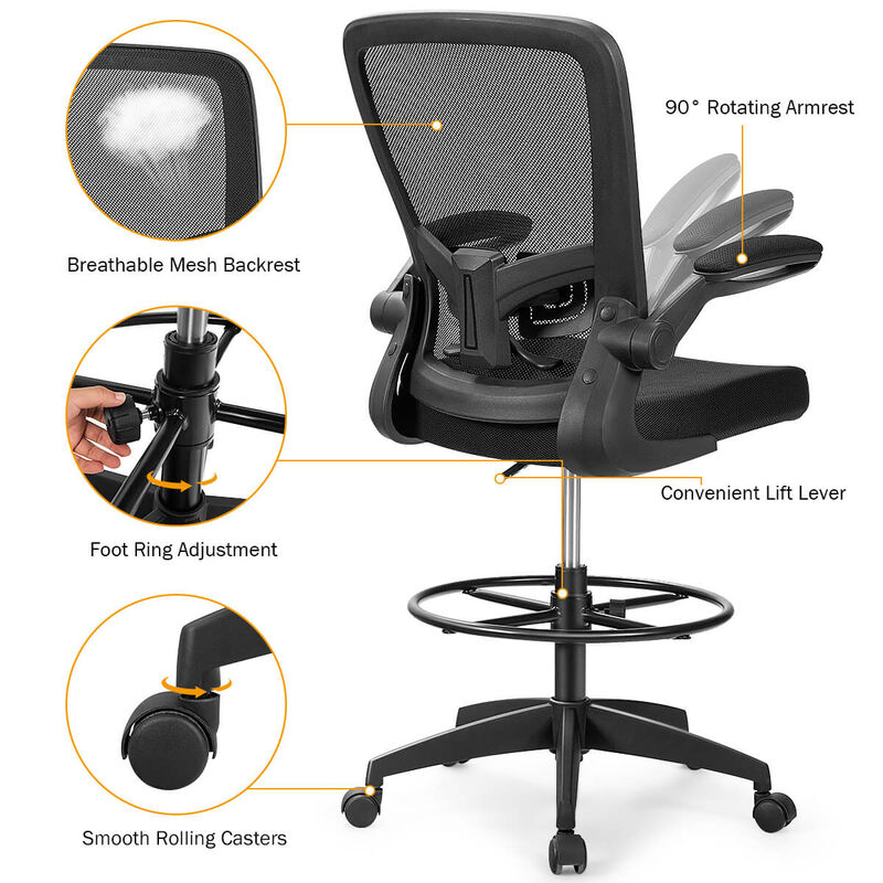 Costway Tall Office Chair Adjustable Height w/Lumbar Support Flip Up Arms