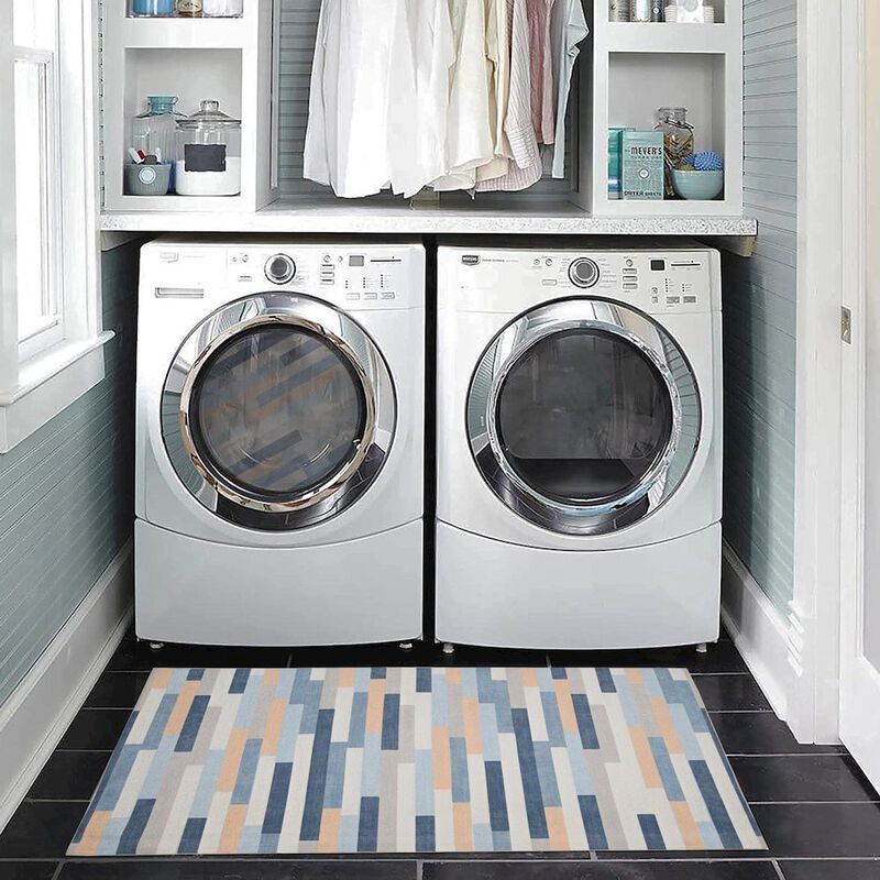 Linon Outdoor Washable Miami Ivory & Blue, Rug image number 5