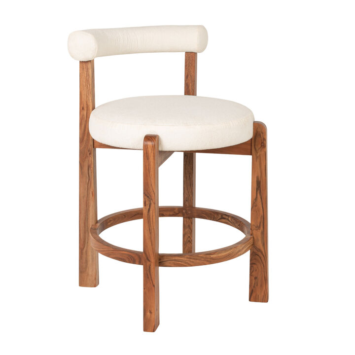 Acacia Wood & Boucle Counter Height Bar Chair