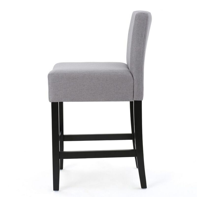 Seya Counter Stool Chair Set of 2, Light Gray Cushioned Seat, Brown - Benzara