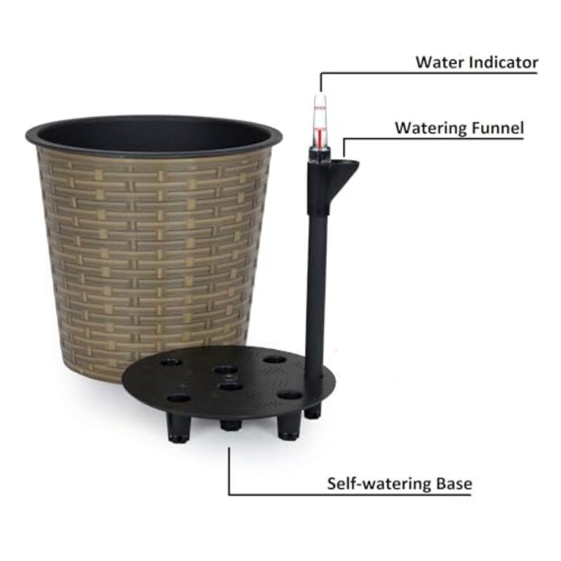 13.4" Self-watering Wicker Decor Round Planter for Indoor and Outdoor image number 4
