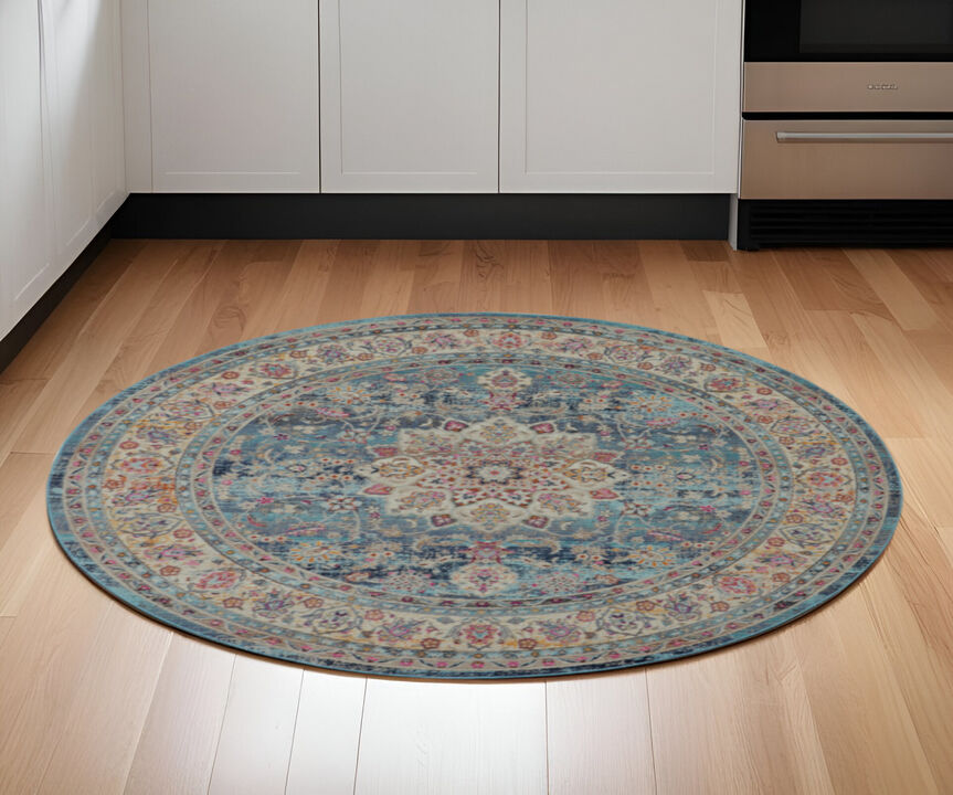 HomeRoots Floral Distressed Round Rug