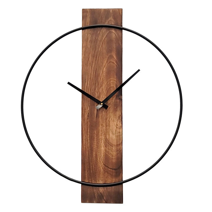 Clockswise Decorative Extra Large Modern Brown Wall Clock with Black Metal Frame on Rectangular Wood Board, Battery Operated Silent. 20" Dia, for Dining Living Kitchen Bedroom Office Restaurant bar