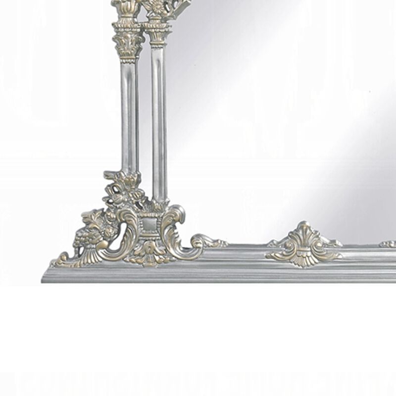 Dove Dresser Mirror, 54x59, Classic Silver Rococo Carvings, Wood Resin