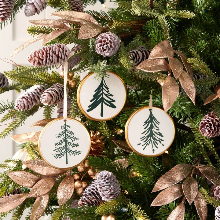 12-Piece Ornament Set Featuring Ceramic Pine Tree Discs for Festive Styling
