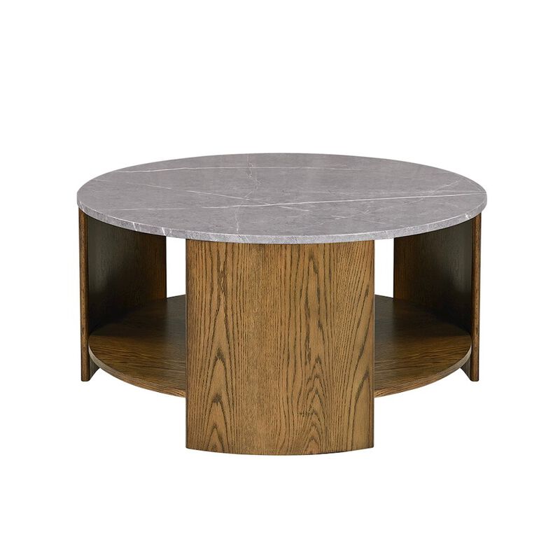 INK+IVY Round Mixed Material Coffee Table with Shelf