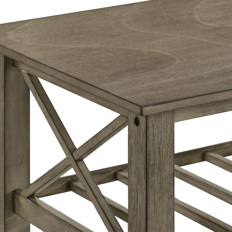 Viki 47 Inch Gray Coffee Table, Crossed Accents, Slatted Open Bottom Shelf-Benzara