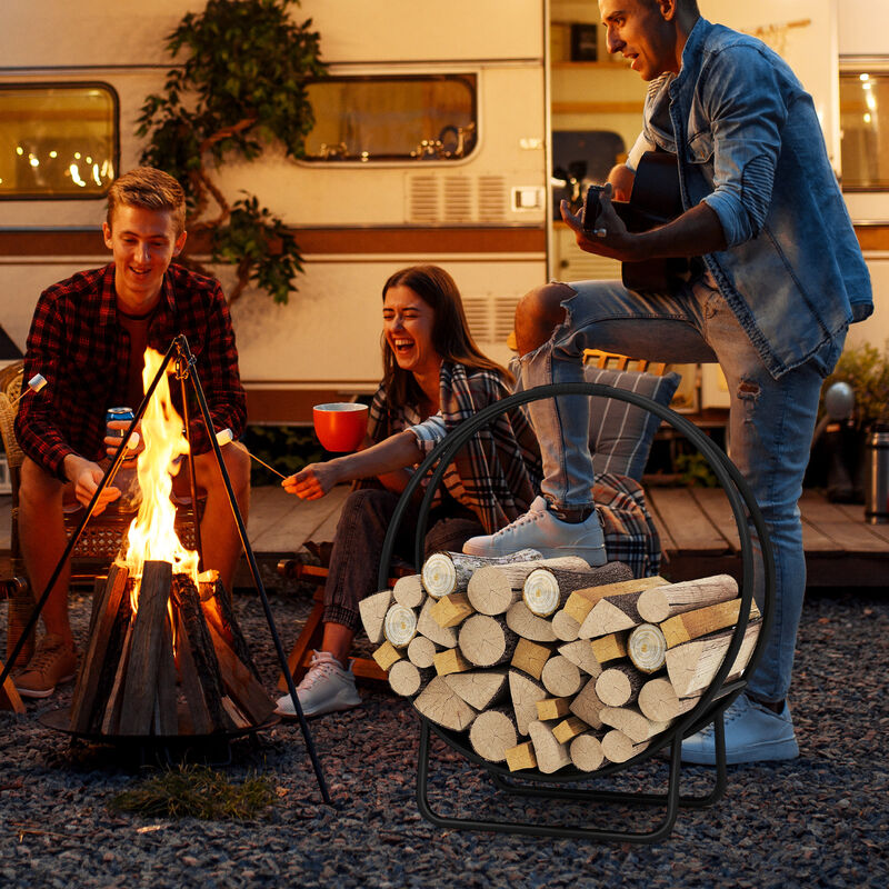Heavy-Duty 20" Metal Firewood Log Rack with Curved Hoop and Stand image number 7