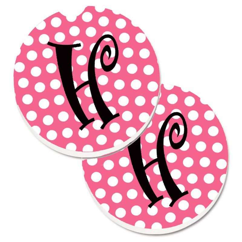 Caroline's Treasures Letter H Monogram - Pink black Polka Dots Set of 2 Cup Holder Car Coasters CJ1001-HCARC, 2.56, Multicolor