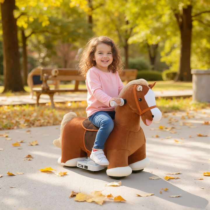 BreeBe 6V Battery Powered Ride on Horse with Music, Forward, Foot Pedal, Soft Touch, Washable Cover,