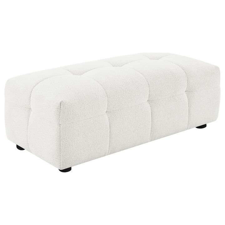 Lopo Ottoman, 46 Inch, Off White Fabric, Modern Geometric Grid Tufted - Benzara