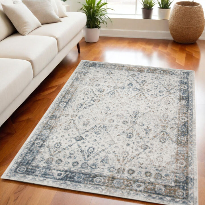 HomeRoots Floral Medallion Power Loom Distressed Washable Area Rug