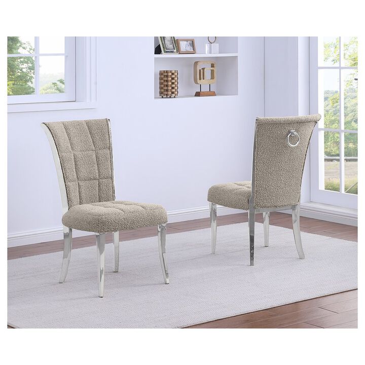 Gray Boucle Side Chairs With Silver Base (Set Of 2)