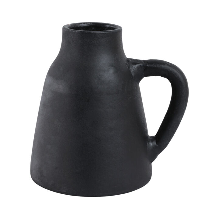 8x8" Terracotta Vase With Handle, Black