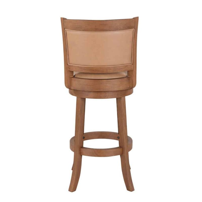 Haley 30 Inch Swivel Barstool Chair, Chestnut Brown Wood, Faux Leather - Benzara