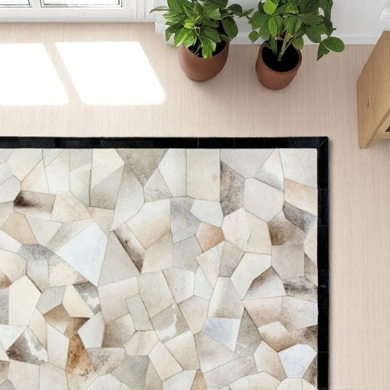 Cowhide Patchwork Rug, Brown Calfskin Floor Rug image number 3