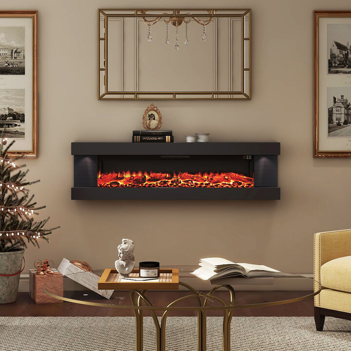 Mondawe Stylish Electric Fireplace Integrated 3-Sided Fireplace with 50" Suspended LED Light Mantel with Remote Control