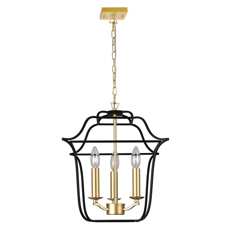 Tudor 3 Light Pendant With Satin Gold & Black Finish
