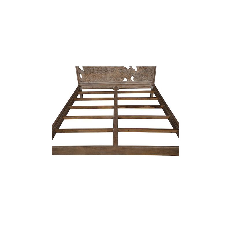 Porter Designs Dahlia Hand Carved Motif Queen Bed, Brown image number 2