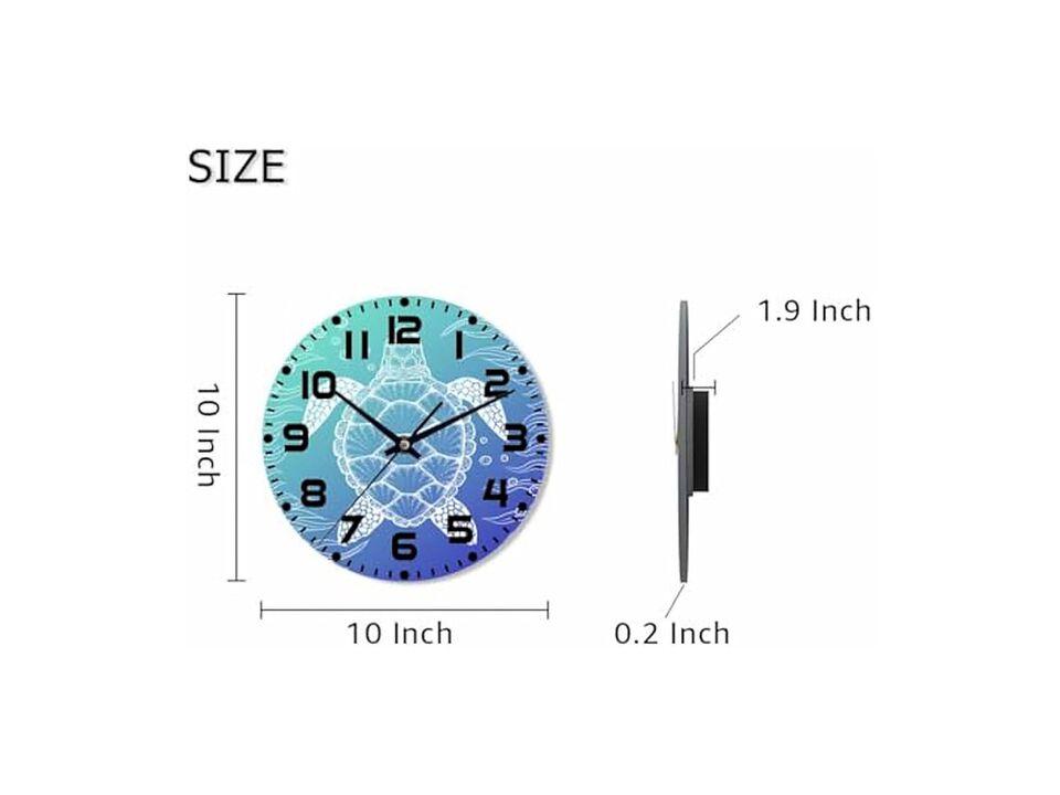 Underwater Sea Turtle Retro Line Wall Clock 10 Inch Silent Non Ticking