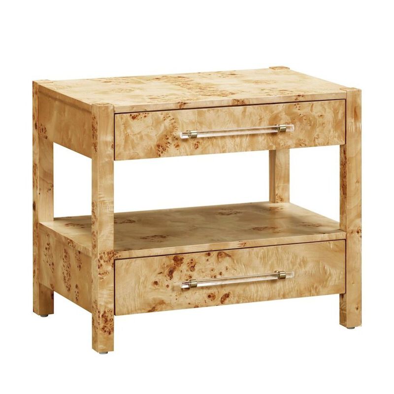 Starlight Canyon Home Handmade Acacia Wood Night Stand With  2 Drawers In Light Brown Burl Finish