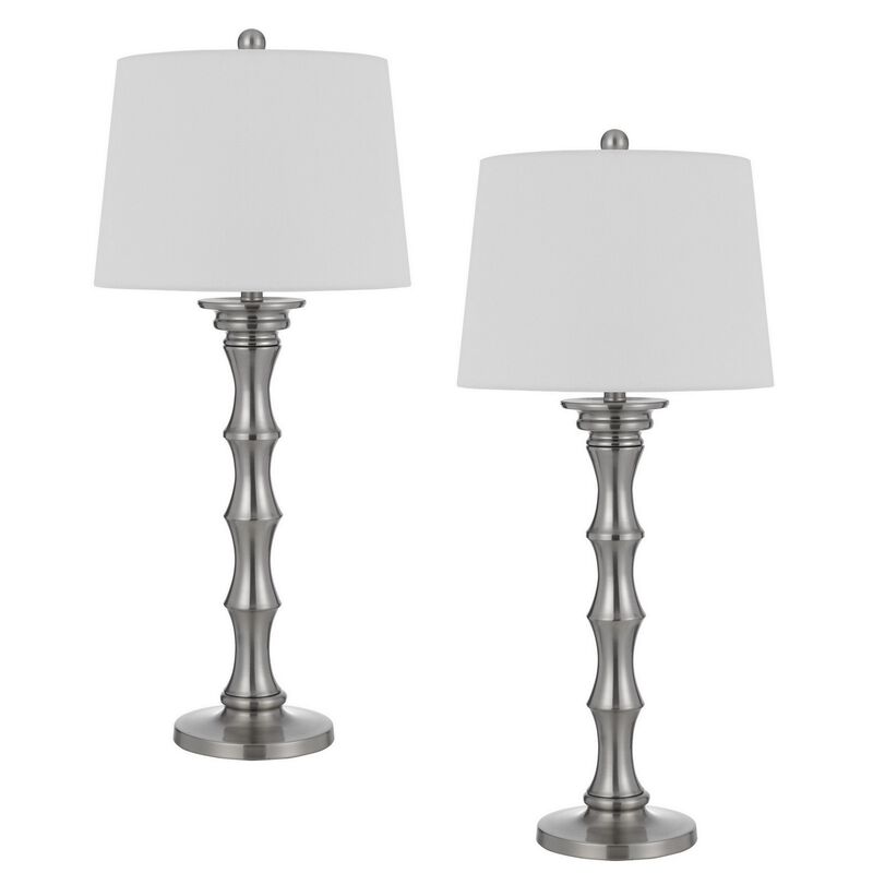 Noah 33 Inch Accent Table Lamp Set of 2, Turned Pedestal Base, Silver-Benzara image number 1
