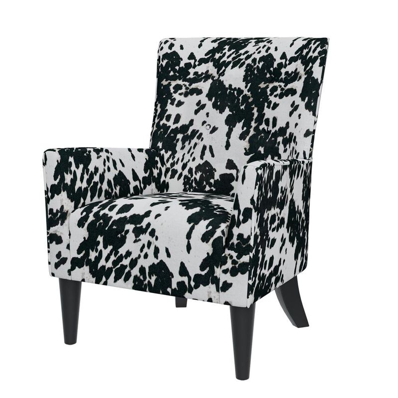 HL Home Furnishings Shelter High Back Wingback Chair in Velvet Black Cow Print