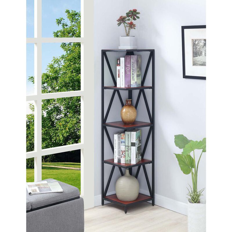 Convenience Concepts Tucson Metal 5 Tier Corner Bookcase, Cherry/Black
