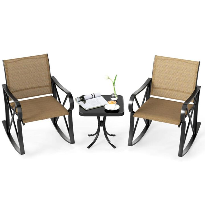 Hivvago 3 Piece Patio Rocking Set with Smooth Rocking Motion Outdoor Rocker Chair Bistro Set