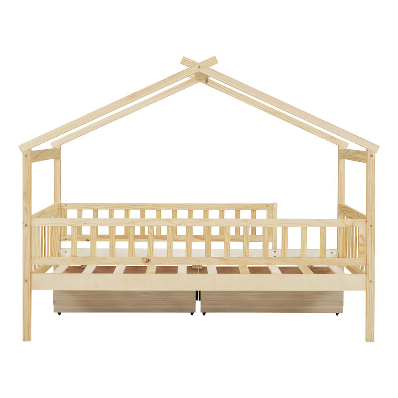 Merax Twin Size Wooden House Bed with 2 Drawers