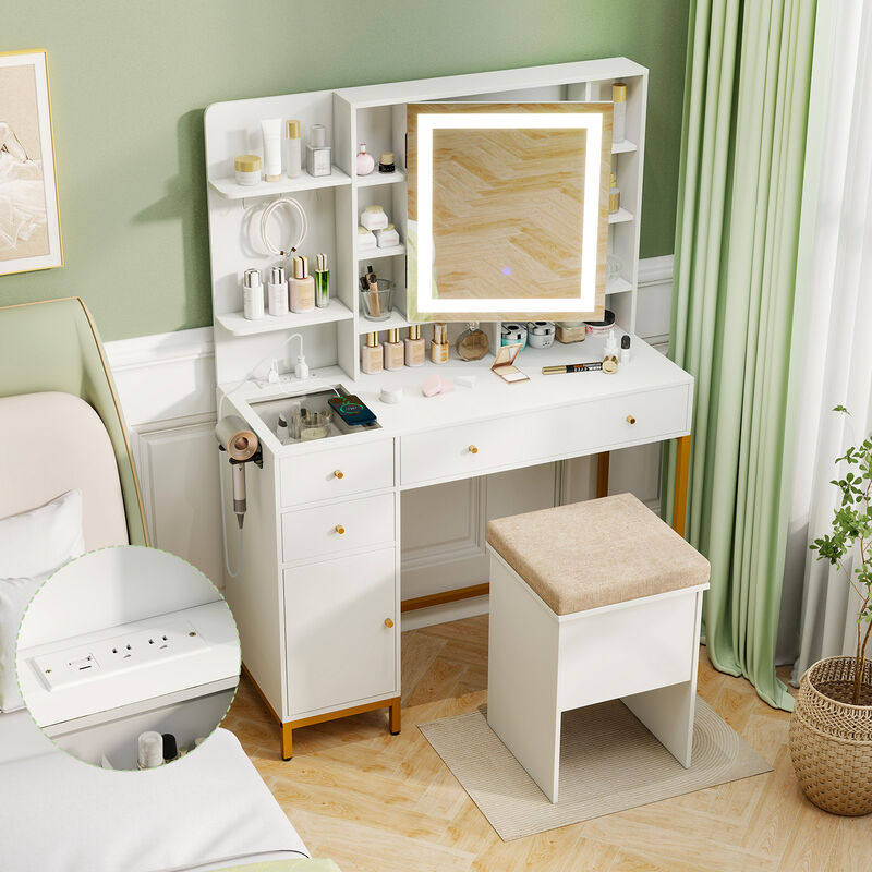 Vanity Dressing Table Set with Stool 3 Lighting Modes and Storage Cabinet image number 4