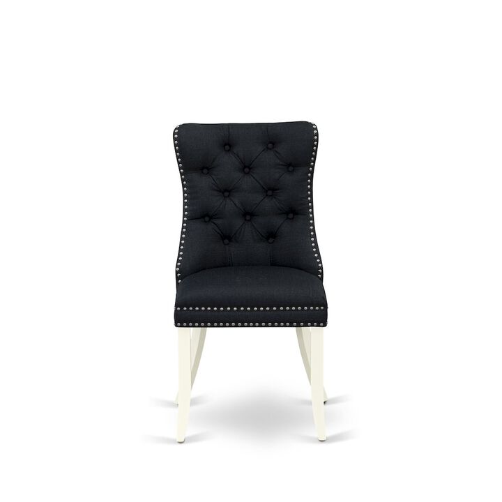 Parson Dining Chairs - Black Linen Fabric Padded Chairs, Set of 2, linen white