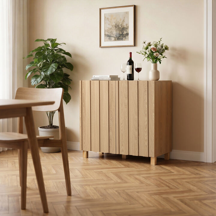 31" Fluted 2-Door Wood Storage Cabinet
