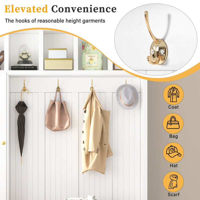 Merax 4-in-1 Entryway Hall Tree with Storage Bench, Hanging Hooks, Open Cubbies & Drawers image number 5